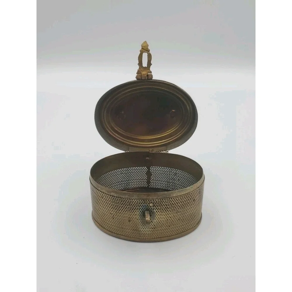 Vintage‎ Indian Handcrafted Brass Jali Cut Box Trinket Storage Stash Decorative